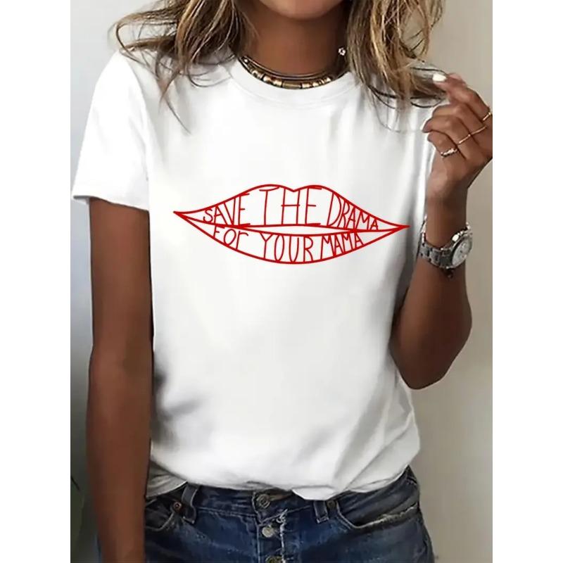 

European Size Save the Drama for Your Mama Printed Round-neck Short-sleeve T-shirt 4XL білий