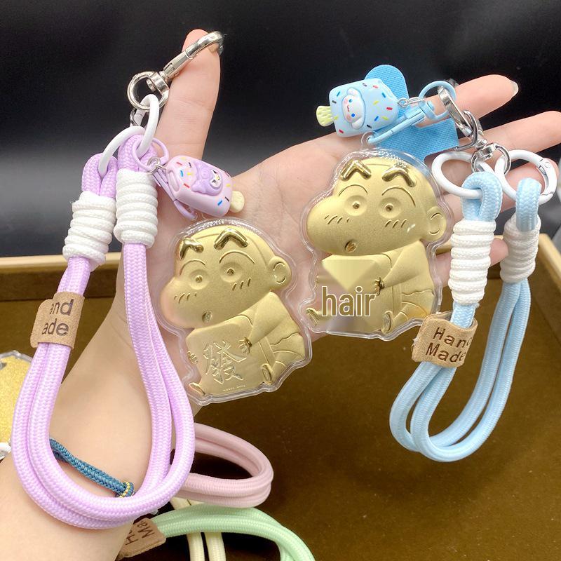 999 Pure Gold Crayon Shin-chan Cartoon Lanyard, Handbag Charm, and Car Key Ring - Perfect New Year Gift