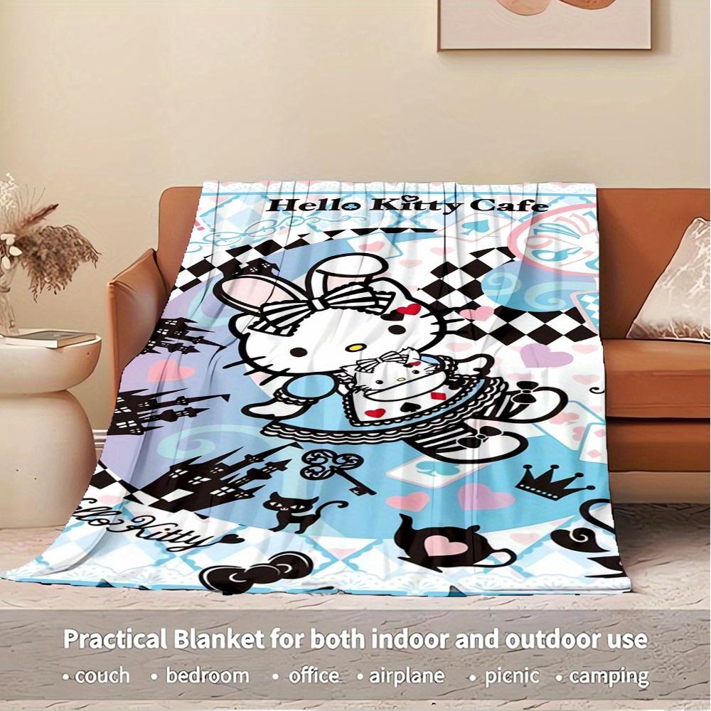 1pc Hello Kitty, Cafe, WonderlandDigital Print Fleece Blanket - Contemporary Style, Suitable for All Seasons, Perfect for Home, Travel, or C