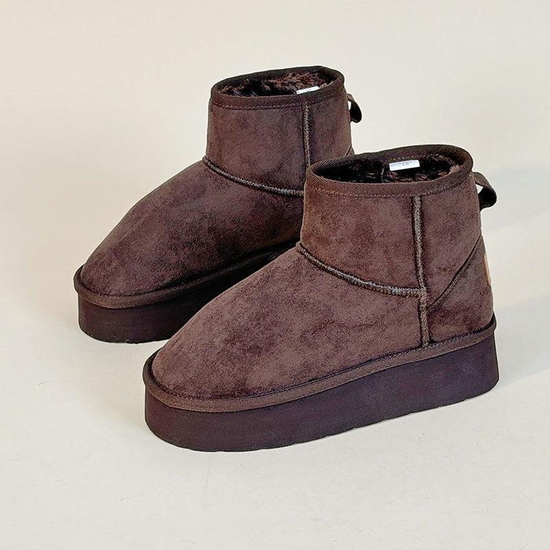 

9991 New winter snow boots casual women s velvet cotton shoes medium top solid color heightening warm cotton boots 35 темно-коричневого