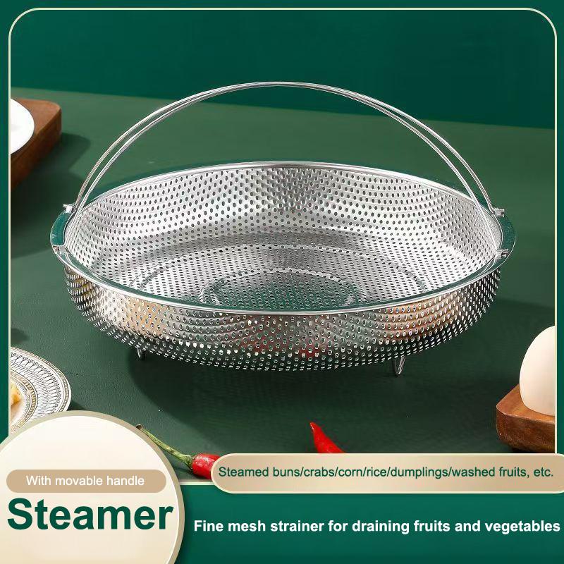 22.5/25.5Cm Stainless Steel Food Steamer Basket Pressure Cooker Steamer Basket With Handle Steaming Grid Drainer Cooking Utensil