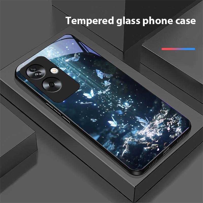 Gradient Butterfly For Oppo A79 5G 58 78 74 60 4G Reno 11F Realme GT 6 11 Note 50 10 C55 X2 Tempered Glass Black Phone Case