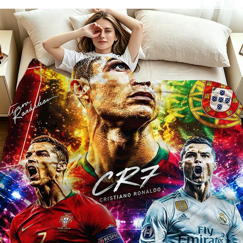 CR7 Print Flannel Blanket High Quality Warm Comfortable Cover for All Seasons Perfect for Gifts Home Decor