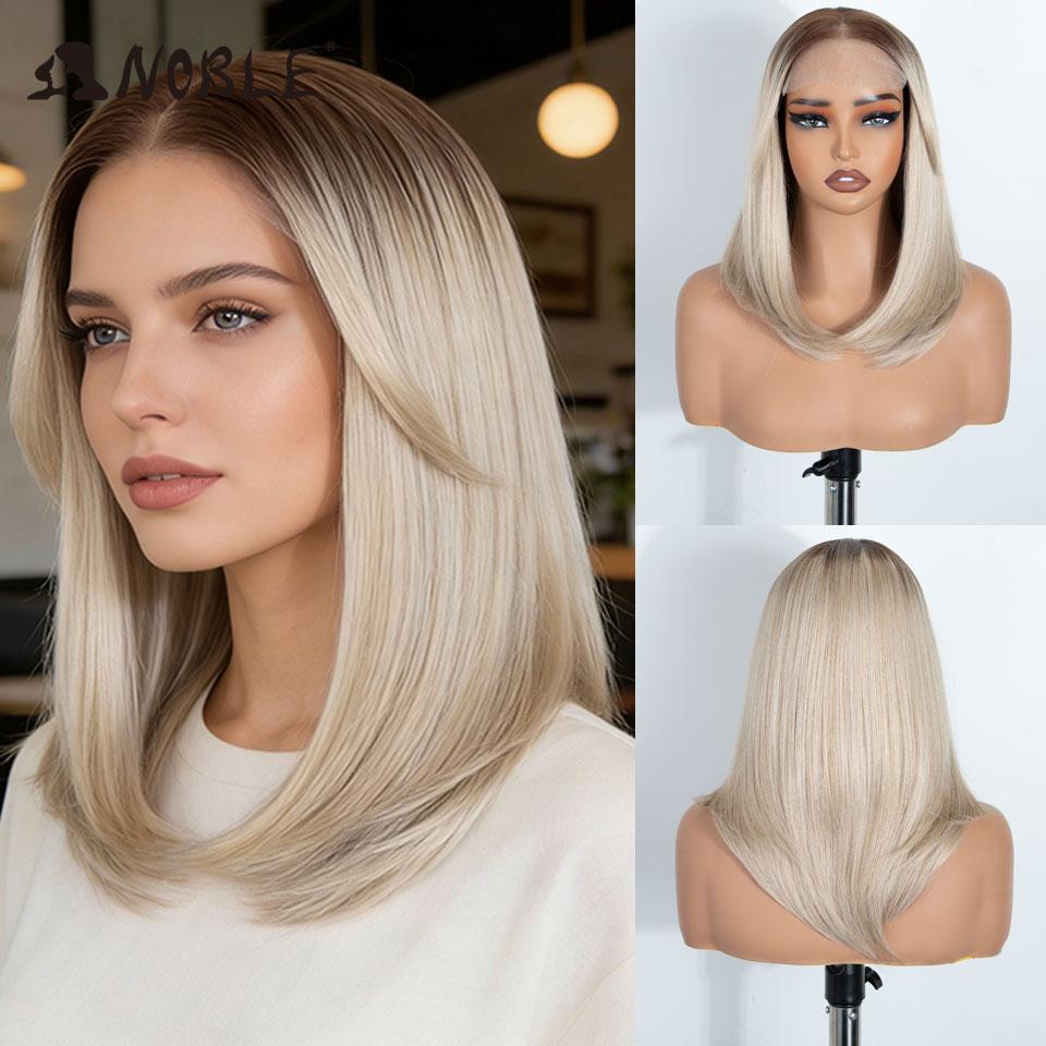 

NOBLE 18 Inch 6X4 Synthetic Lace Front Wig Ombre Blonde Brown Roots Straight Natural Hairline Heat Resistant For White Women (as the picture,150%&18inch-6x4 Lace Wig&TRENDY)