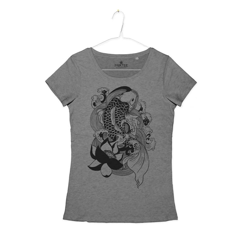 Women Tattoo T-Shirt Carp Koi Japan Koi Fish And Lotus Tattoo T-Shirt Girl 4XL