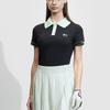 Fila Golf Series Letter Print Knitted Short Sleeve Polo Shirt Women Tops Deep-Black A11W415101F-BK