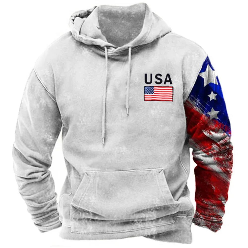 Módní mikiny s potiskem vlajky USA pro muže Hip Hop Trend Harajuku Vintage oblečení Jaro a podzim Novinka v mikinách Oversized topy