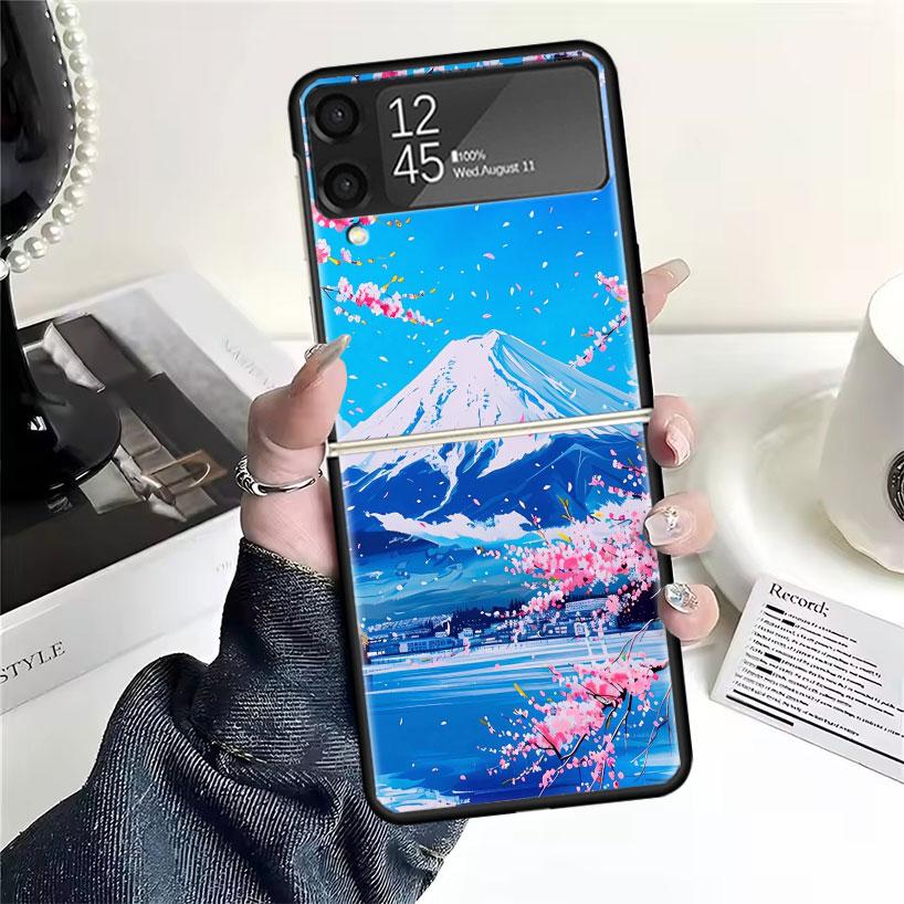 Japanese Cherry Mount Fuji Cases For Samsung Galaxy Z Flip 4 5 6 7 3 Z Flip7 Flip6 Flip4 Flip5 Flip3 5G Hard Shockproof Fundas C