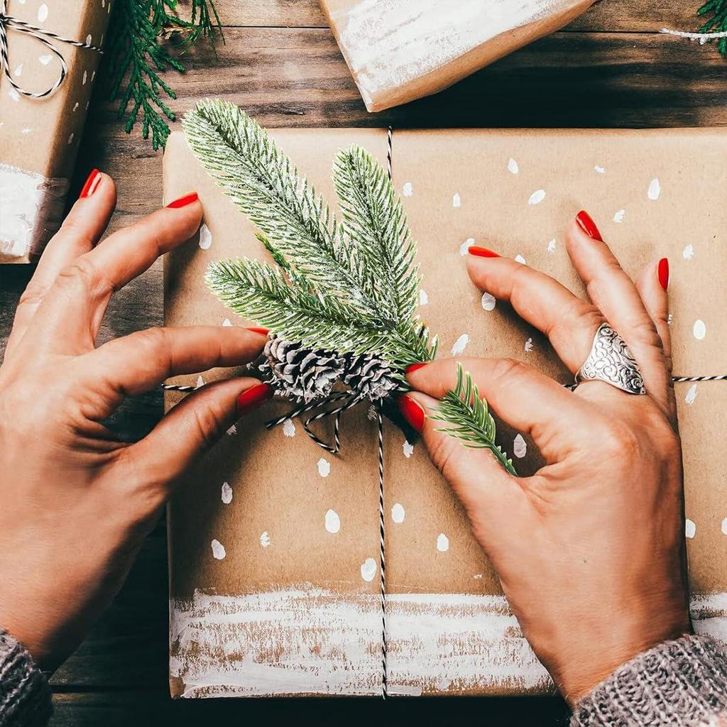 30pcs Christmas Tree Ornaments 10.24inches Snow-Dusted Pine Branches Green Flocked Needle Multi Purpose Decorative