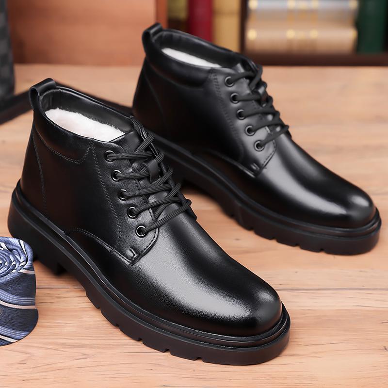 Fashion Hot Sale Handmade Mens Ankle Boots Outdoor Man Casual Leather Shoes Male Winter Plush Snow Boots Leisure Walk Motorcycle Boots