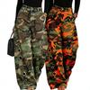 Calças Jeans Femininas de Cintura Média Wide Leg Estampa Camuflada Vazadas com Ilhós Jeans Soltas Calças Casuais Streetwear