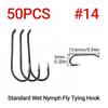 50PCS Standard Wet Nymph Fly Tying Hook Ultra Sharp Hooks for Wet Flies Copper John Fly Trout Fishing Lures #8-#18