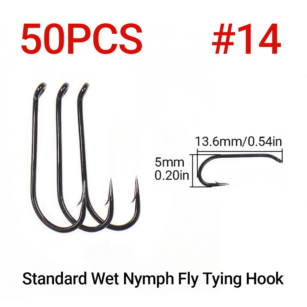 50PCS Standard Wet Nymph Fly Tying Hook Ultra Sharp Hooks for Wet Flies Copper John Fly Trout Fishing Lures #8-#18