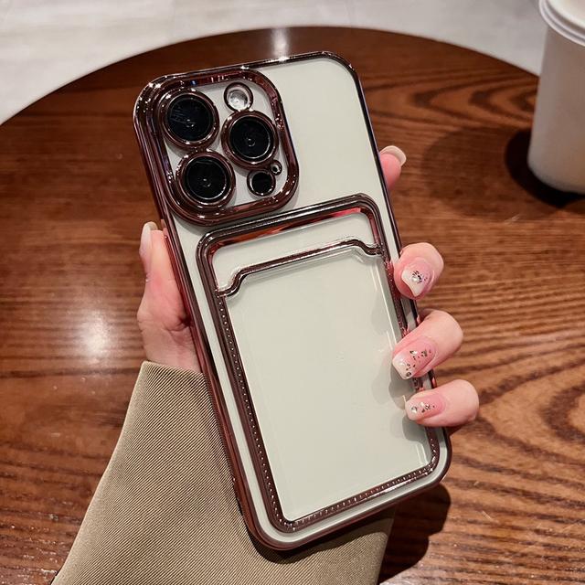 Plating Transparent Card Holder Phone Case For Iphone 14 13 11 12 Pro Max Plus Lens Protection Shockproof Silicone Wallet Cover