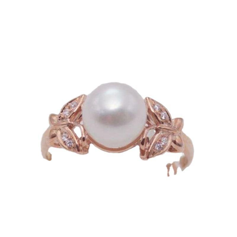 Color Gold Inlaid Pearl Ring Russian Color Gold Beautiful 585 Purple Gold Plated Rose Gold Live Ring