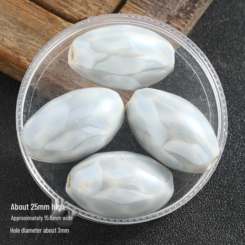 Electroplated Olive Ceramic Bead Necklace Pendant with Seed Beads for DIY Jewelry Crafting.