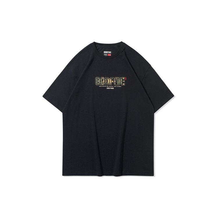 Li Ning T Shirts Men's Black Crew Neck Moderate Straight Fit AHSQ073-2