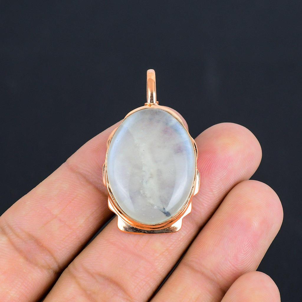 Pendentif étonnant en cuivre fait main avec pierre de lune arc-en-ciel