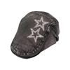 Washed Denim Newsboy Flat Caps Women Rhinestone Star British Duck Tongue Cap Artist Painter Berets for Travel, Shopping, Party