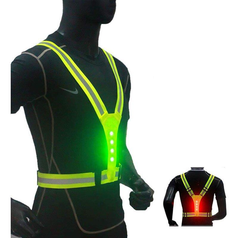 1 pièce Gilet réfléchissant de sécurité Lumière de course LED Gilet de cyclisme réglable Avertissement nocturne Travail Pêche Sport Gilet