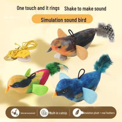 Little Bird Sounding Bite-Resistant Cat Toy with Feather Teaser for Self-Play and Boredom Relief