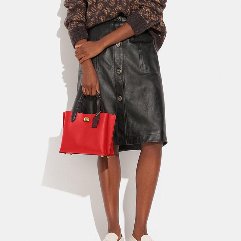New COACH Willow Split Cow Leather Tote Bag, Shopping Bag, Shoulder Bag, Crossbody Bag, Handbag Medium Size Women's Red C8561-B4PJ6