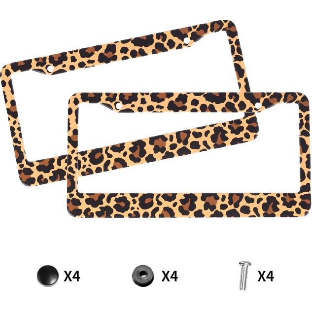 Leopard Print License Plate Frames Cheetah Print Car Accessories Leopard License Plate Covers Cheetah License Plate Holders Tag Frame For Women 12.3