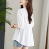 Asymmetric Pleated White Shirt for Women's Middle Sleeve Summer Round Neck Waist Doll Shirt Top Chic Style Shirt