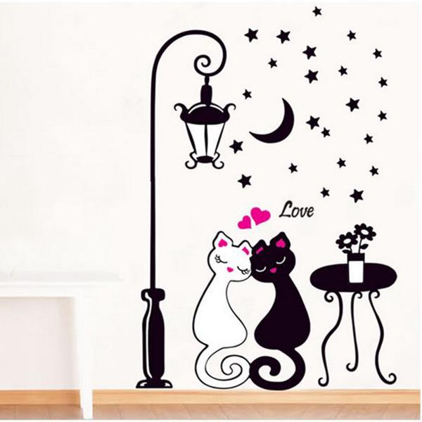 Couples Cartoon Cats Wall Sticker Bedroom Living Room Wall Stickers Decorative Decals Cute Animals Home Decor Mural Art for Kids