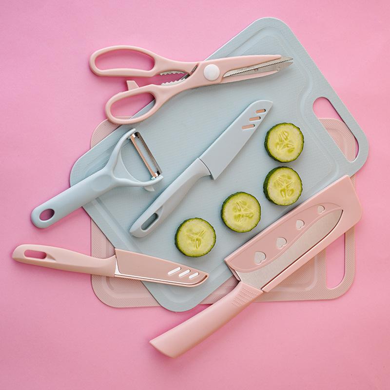 

Household Chopping Board Slicing Knife Kitchen Knife Set Pink 3-piece set