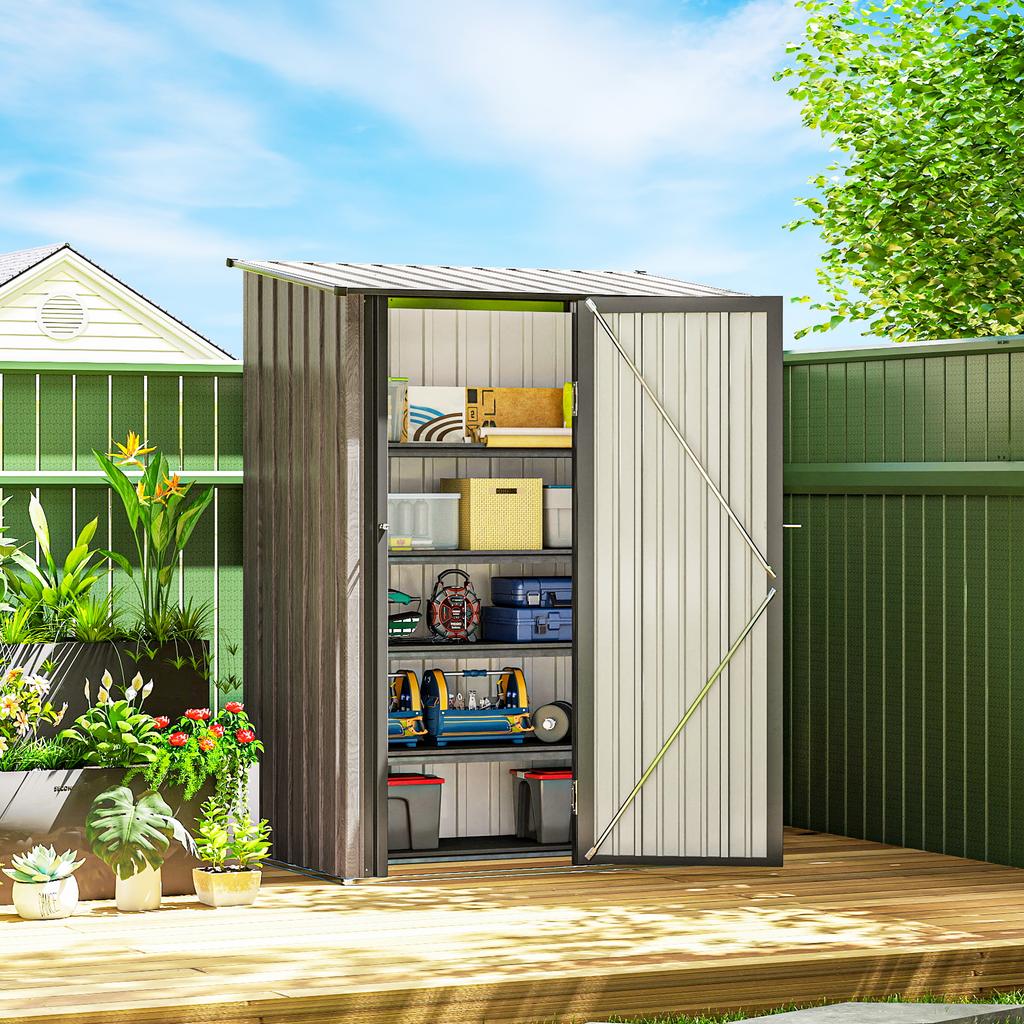 5ft x 3ft Metal Garden Storage Shed, Outdoor Tool Shed with Sloped Roof, Lockable Door for Tools, Equipment, Light Grey