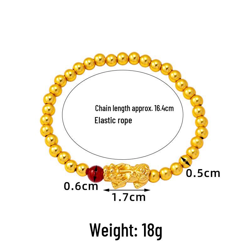 Guochao Vietnamese Sand Gold Pixiu Beaded Bracelet - Women's Retro, Colorfast Jewelry