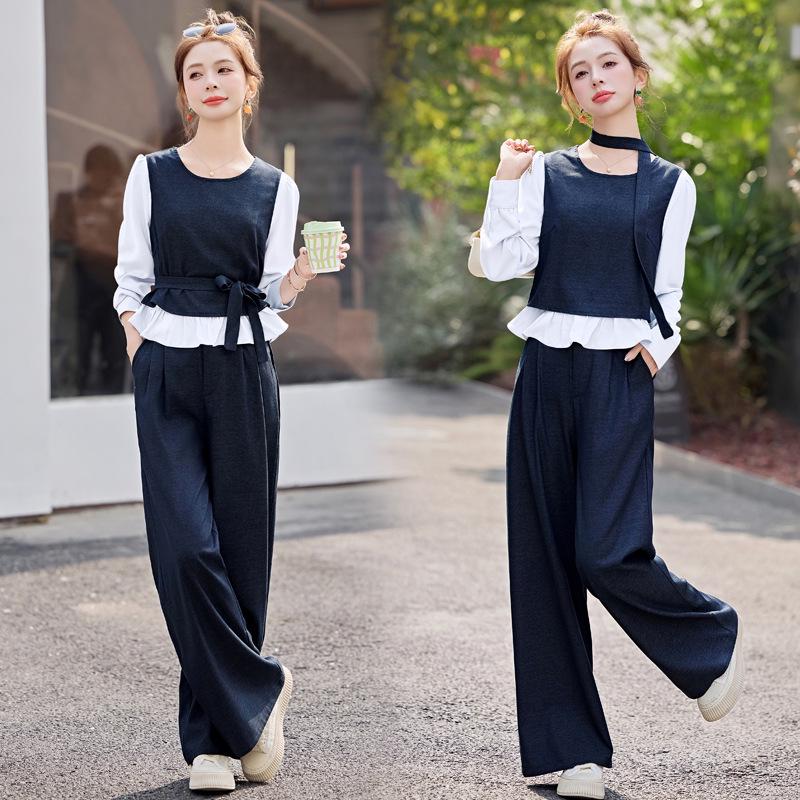 

Дизайн Весна 2025: Комплект широких брюк и топа с эффектом двухслойности YF2550 M (90-110 jin) белый