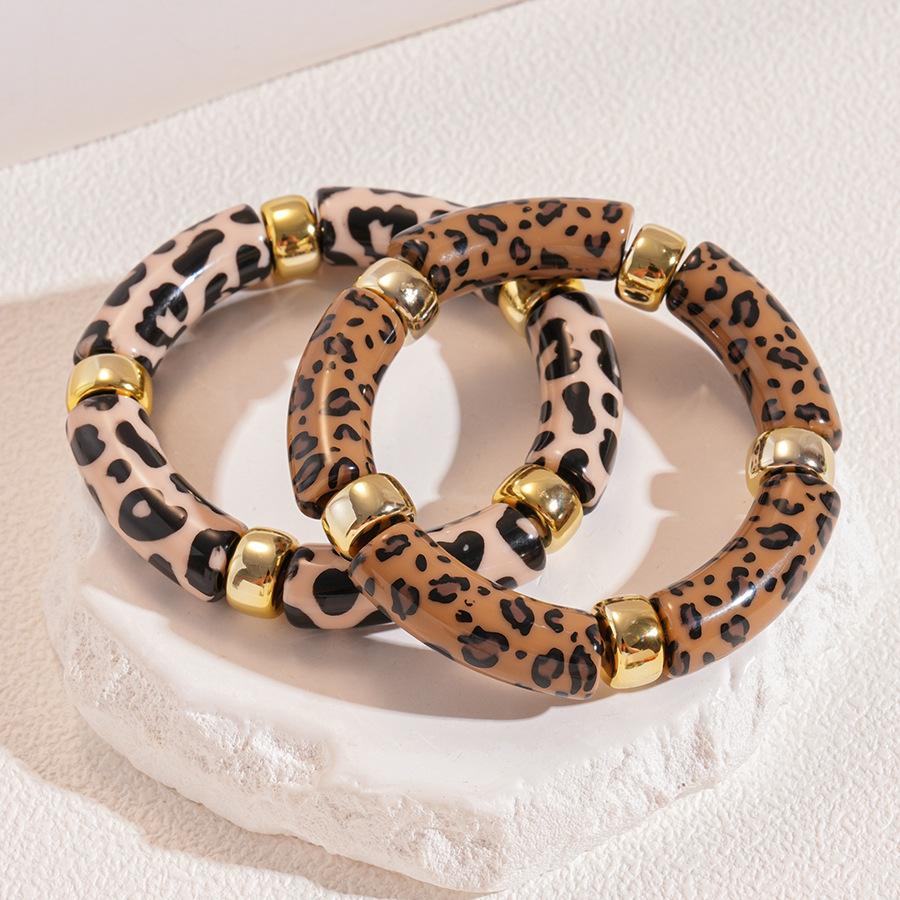 Acrylic dim leopard print geometric round bracelet retro niche unique jewelry