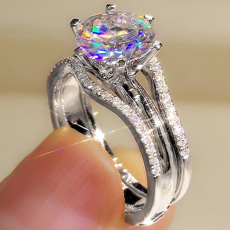 Huitan Unique Rose Gold Color Rings for Women Classic 6 Claws Designed Cubic Zirconia Rings Wedding Engagement Bands Jewelry