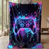 Neon Game Controller Art Theme Blanket Lightweight Warm Flannel Blanket Decorative Throw Blanket for Home Decoration