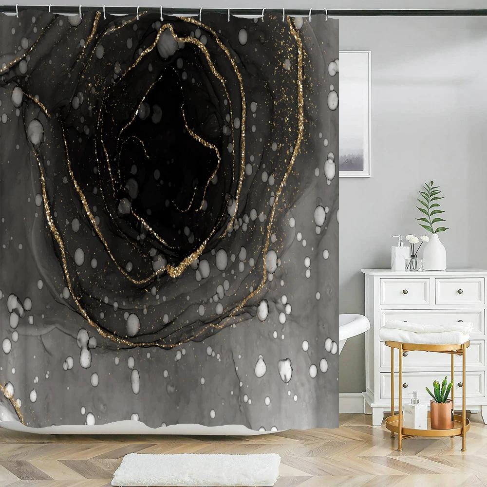 Blue Gold Marble Ink Texture Shower Curtain Abstract Modern Shower Curtain for Bathroom Decor with Hooks 3D Bathroom Screen
