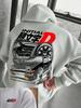Drift‑auto Men Hoodie Front Plain Chest Area, Back Retro JDM Racing Car With Bold Letter Graphic Pullover For Trendy Daily Street Outfits