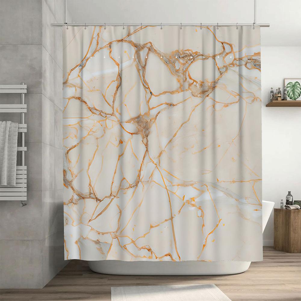 White Marble Shower Curtain with Gold Veins Elegant Home Decor for Bathroom Luxury Waterproof Fabric Size Customizable (180x240c
