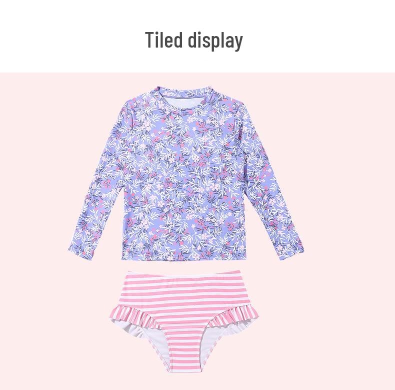 Girls' Long Sleeve Striped 2-Piece Swimsuit - 2025 New Style