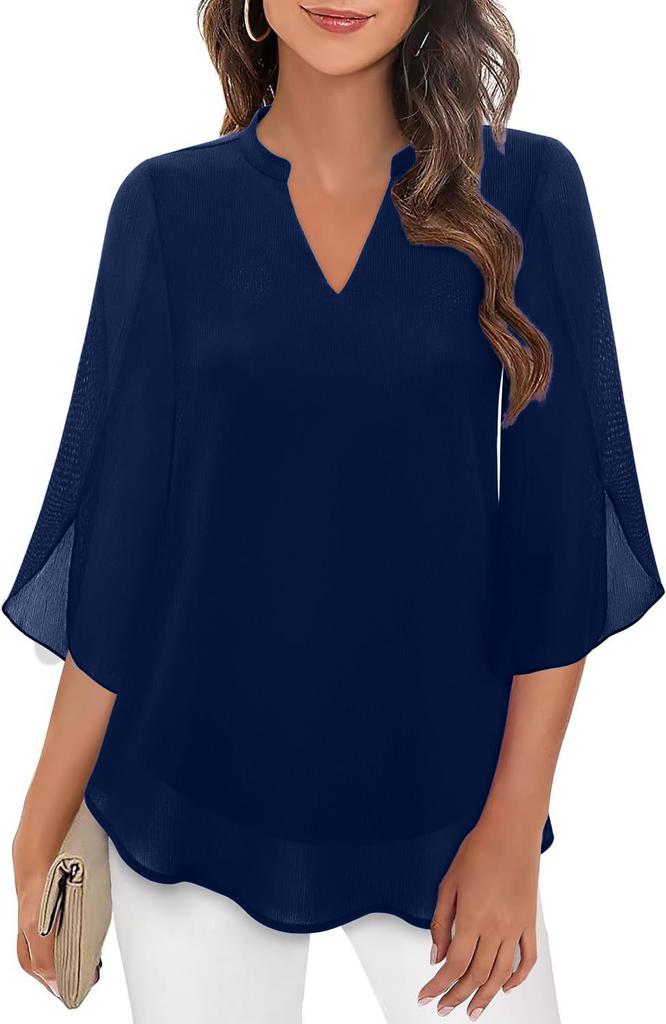 Women's Petal Sleeve Top Loose V-Neck Chiffon Shirt