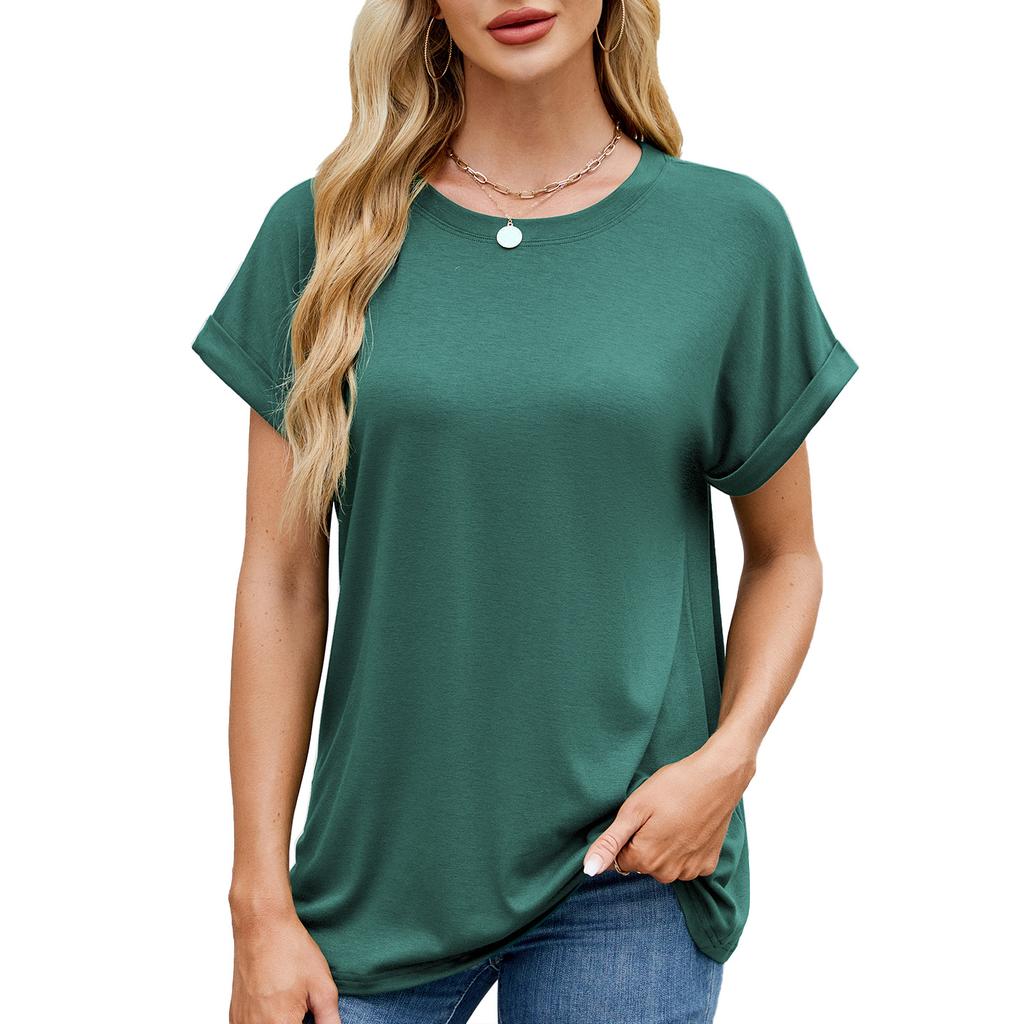 Damen S Einfarbig Rundhals Locker Kurzarm T-Shirt