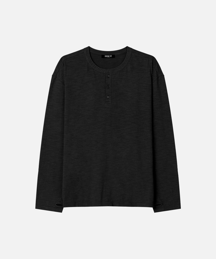 DRAW FIT Hayden Henley Neck Long Sleeve T-Shirt [Black]