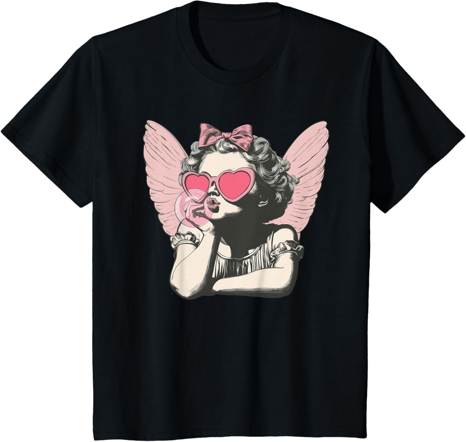 

2026 New Valentine Day Cute Cupid Blowing Bubble T-Shirt Men s and Women s Pure Cotton T-Shirt Fashion Casual Couple s Clothi... S разноцветный