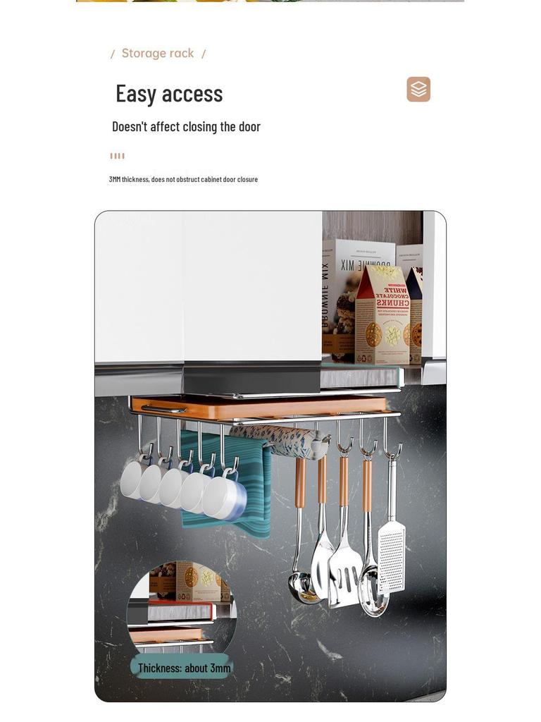 Stainless Steel Kitchen Storage Rack: Hanging Organizer with Cabinet Baskets & Paper Towel Holder