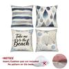 Set Of 4 Nautical Beach Pillow Cases Watercolor Blue Stripe Print Pillowcovers Optional Polyester Linen Fabric For Home Decor