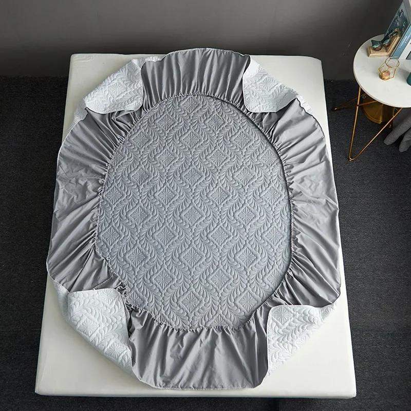 Waterproof and Comfortable Mattress Cover Quilted Fitted Sheet Mattress Protective Cover Solid Color Bedspread Flower Pattern