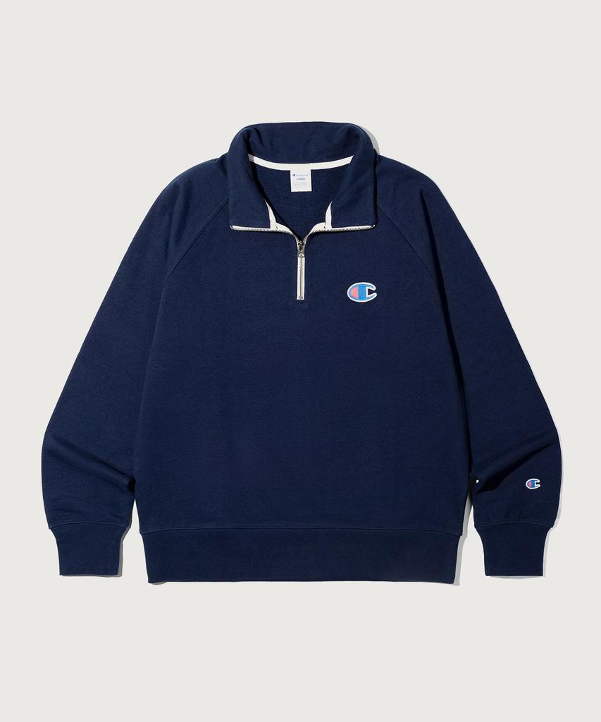 CHAMPION Heritage Logo Loose Fit Half Zip Navy