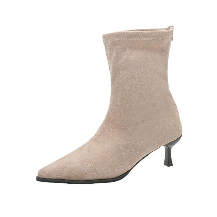 [Ushilai] Rear Zipper Stiletto Temperament Short Boots Women's Autumn 2025 New Pointed Fashion Thin Boots
