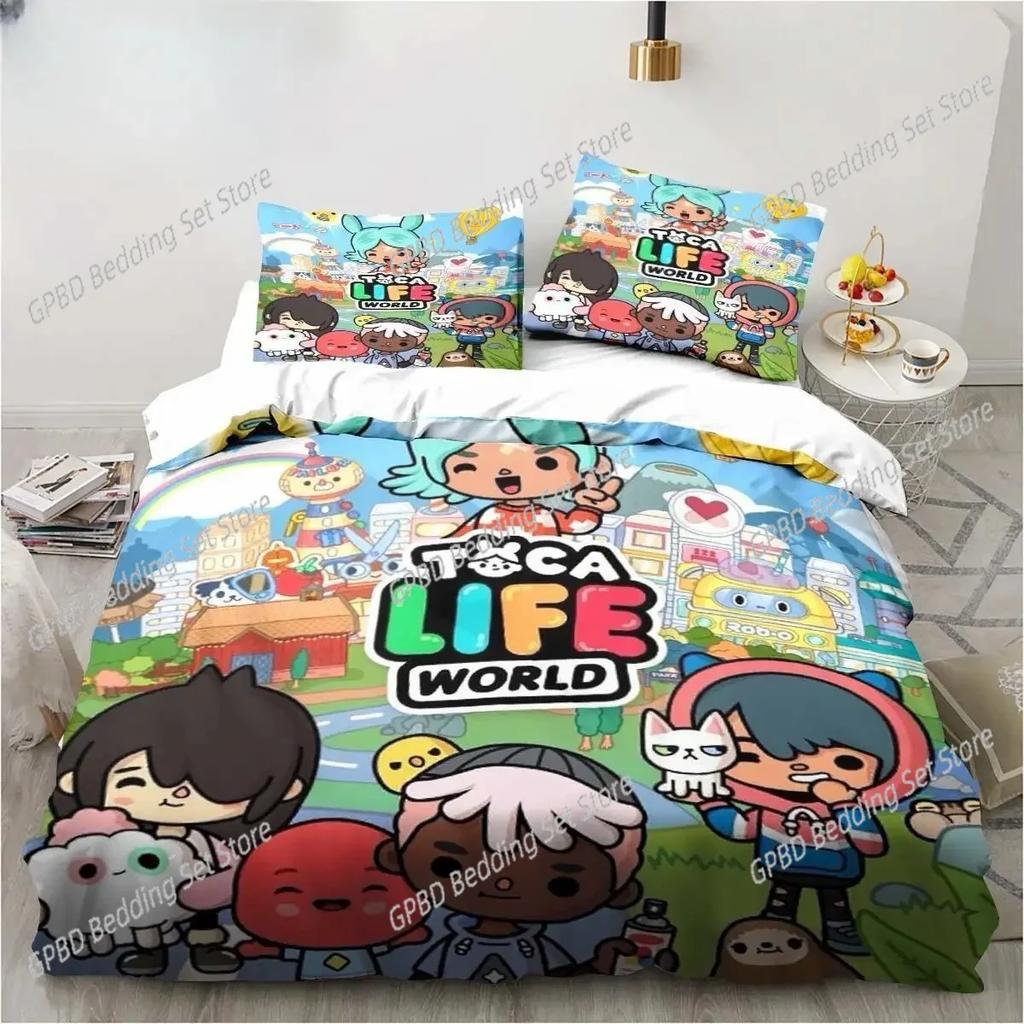 Comforter 3D Cartoon Game Toca Life World Bedding Set 3D Printed Suitable For Bedroom Kids Home Textile